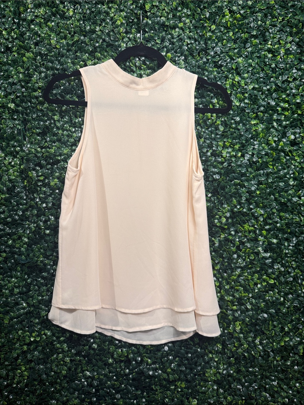 Naked Zebra Cream Sleeveless Mock Neck Layered Chiffon Tank